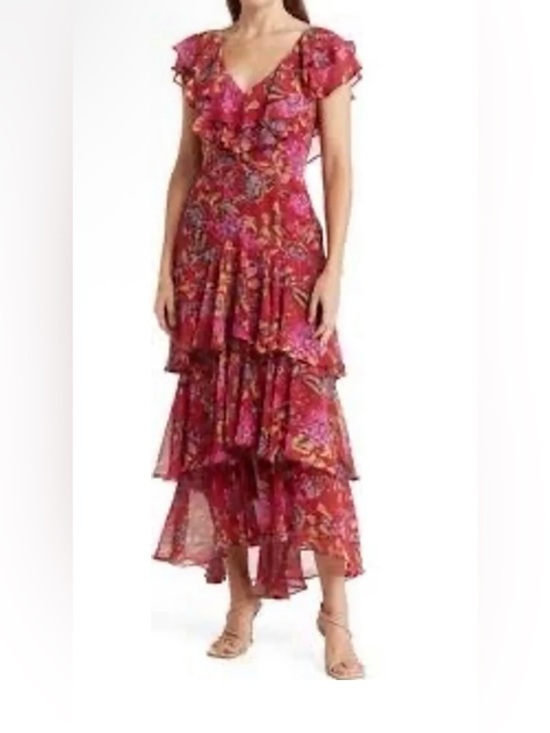 Wayf Dresses & Skirts - Wayf Pink-Red Floral Ruffle-Tier Maxi Dress
